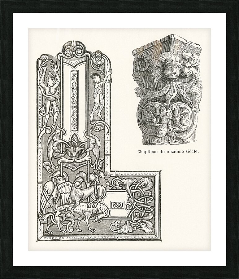 Antique Chinese illustrations. 1888 edition Lornement Polychrome by Albert Racine 1825–1893. Picture Frame print