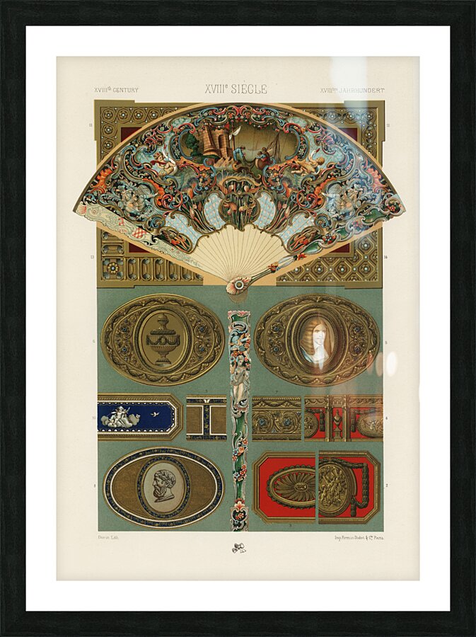 18th Century pattern. 1888 edition Lornement Polychrome by Albert Racine 1825–1893. Picture Frame print