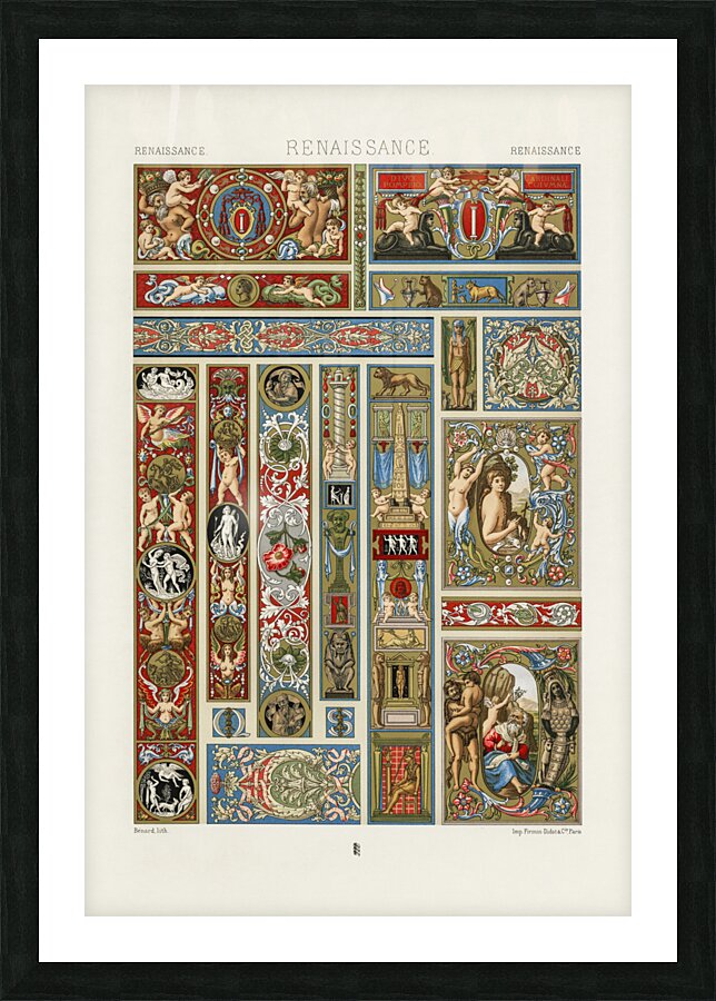 Renaissance pattern. 1888 edition Lornement Polychrome by Albert Racine 1825–1893. Picture Frame print
