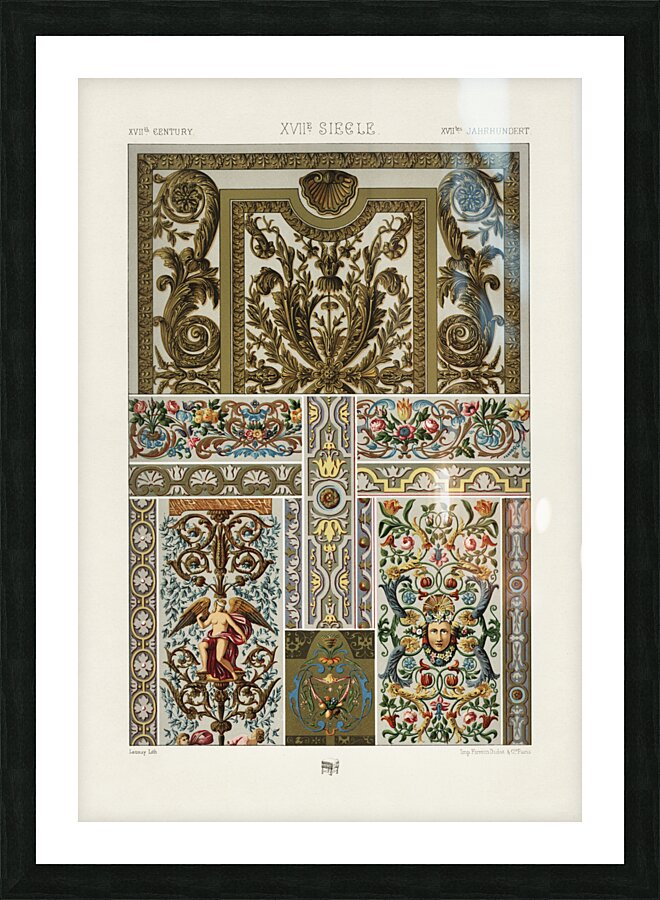 17th Century pattern. 1888 edition Lornement Polychrome by Albert Racine 1825–1893. Picture Frame print