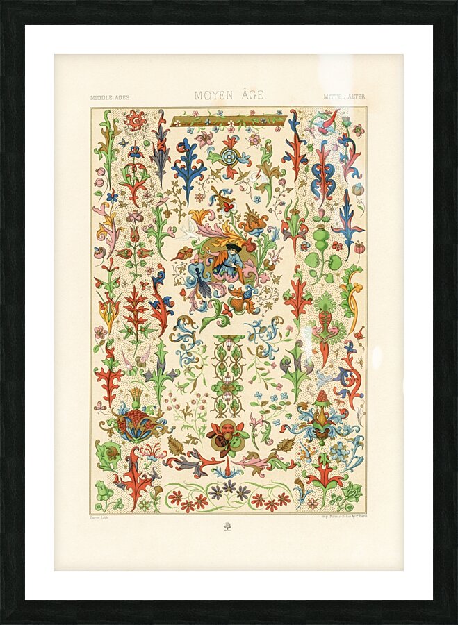 Medieval pattern. 1888 edition Lornement Polychrome by Albert Racine 1825–1893. Picture Frame print
