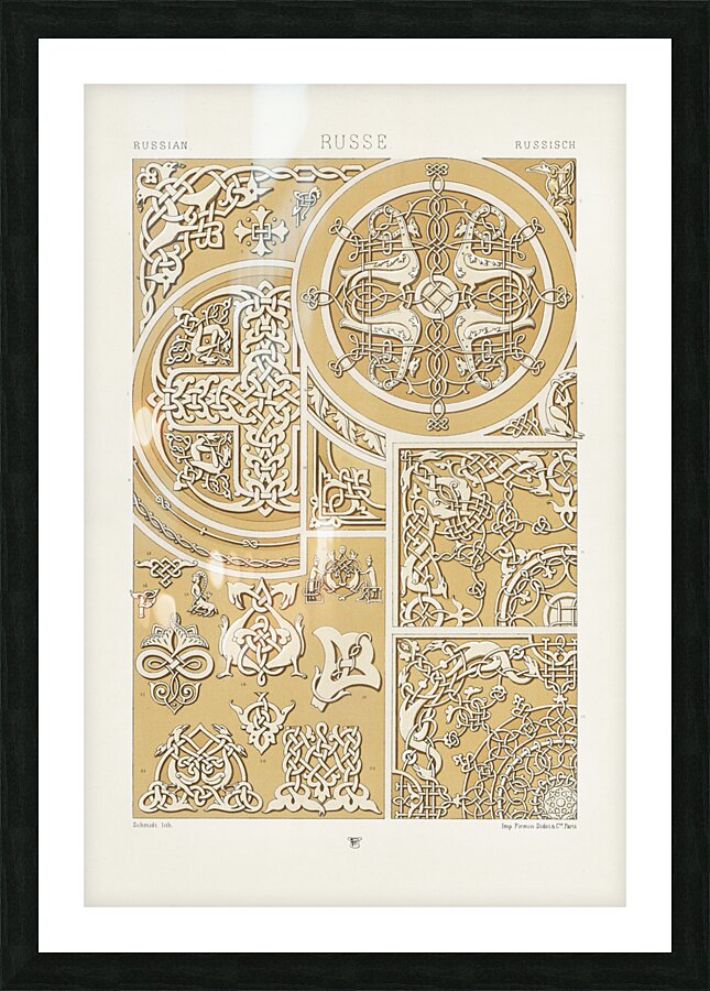 Russian pattern. 1888 edition Lornement Polychrome by Albert Racine 1825–1893. Picture Frame print