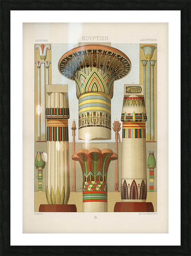 Egyptian pattern. 1888 edition Lornement Polychrome by Albert Racine 1825–1893. Picture Frame print