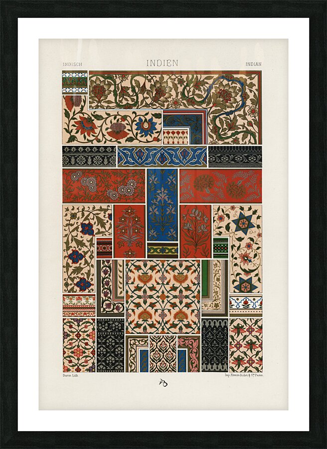 Indian pattern. 1888 edition Lornement Polychrome by Albert Racine 1825–1893. Picture Frame print