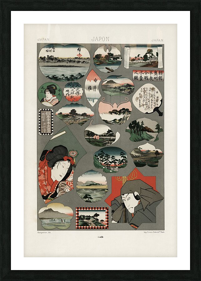 Japan pattern Lornement Polychrome 1888 by Albert Racinet 1825-1893. 1888 edition. Picture Frame print