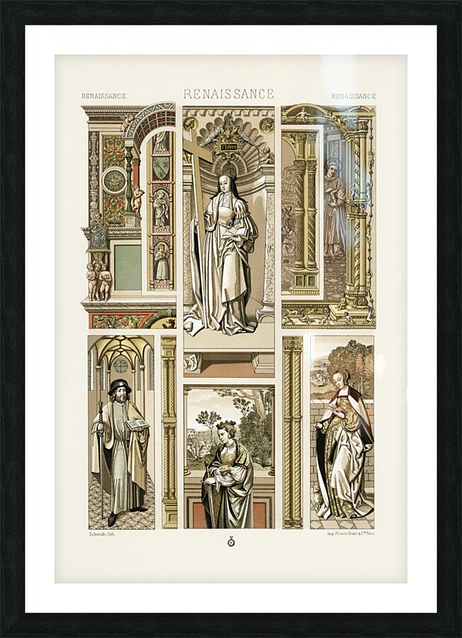 Renaissance pattern. 1888 edition Lornement Polychrome by Albert Racine 1825–1893. Picture Frame print