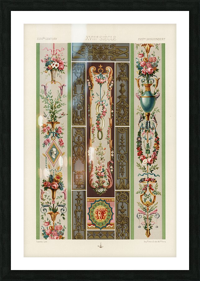 18th Century pattern. 1888 edition Lornement Polychrome by Albert Racine 1825–1893. Impression et Cadre photo