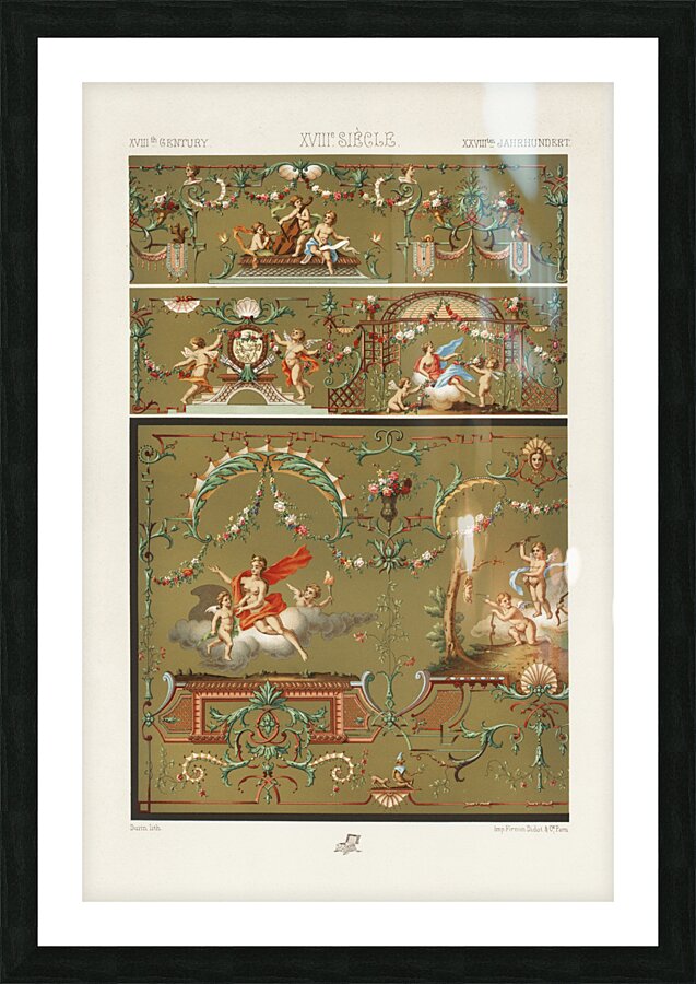 18th Century pattern. 1888 edition Lornement Polychrome by Albert Racine 1825–1893. Picture Frame print