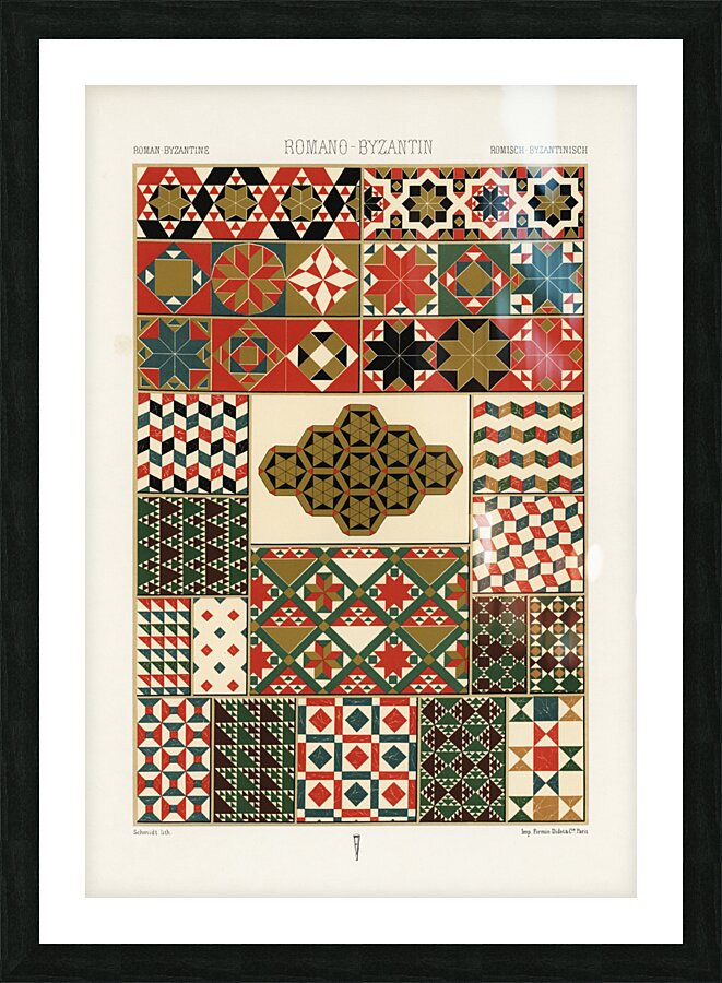 Roman-Byzantine pattern. 1888 edition Lornement Polychrome by Albert Racine 1825–1893. Impression et Cadre photo