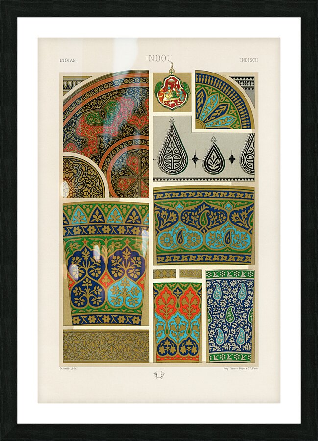 Indian pattern. 1888 edition Lornement Polychrome by Albert Racine 1825–1893. Picture Frame print