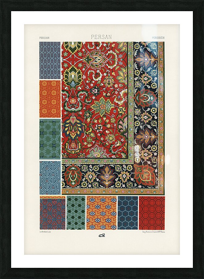 Persian pattern. 1888 edition Lornement Polychrome by Albert Racine 1825–1893. Picture Frame print