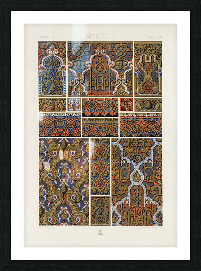 Moresque pattern. 1888 edition Lornement Polychrome by Albert Racine 1825–1893. Picture Frame print