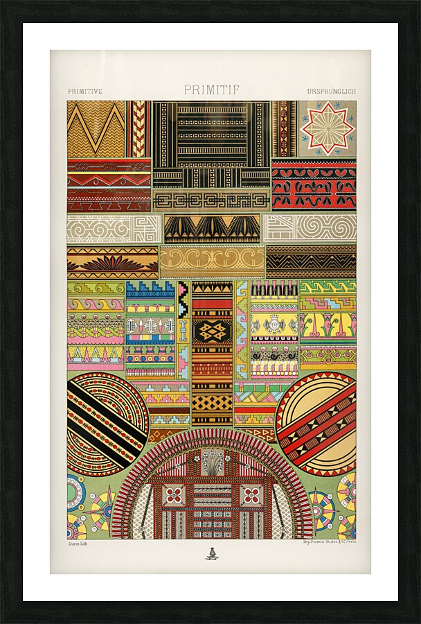 Primitive pattern. 1888 edition Lornement Polychrome by Albert Racine 1825–1893. Picture Frame print