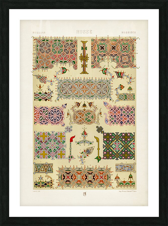 Russian pattern. 1888 edition Lornement Polychrome by Albert Racine 1825–1893. Picture Frame print