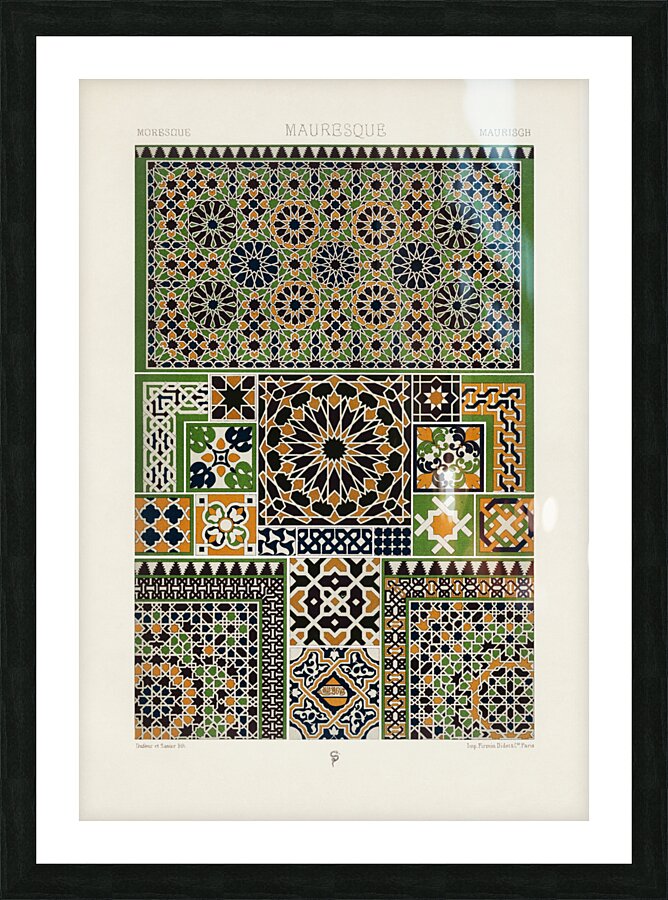 Moresque pattern Lornement Polychrome 1888 by Albert Racinet 1825-1893. 1888 edition. Picture Frame print