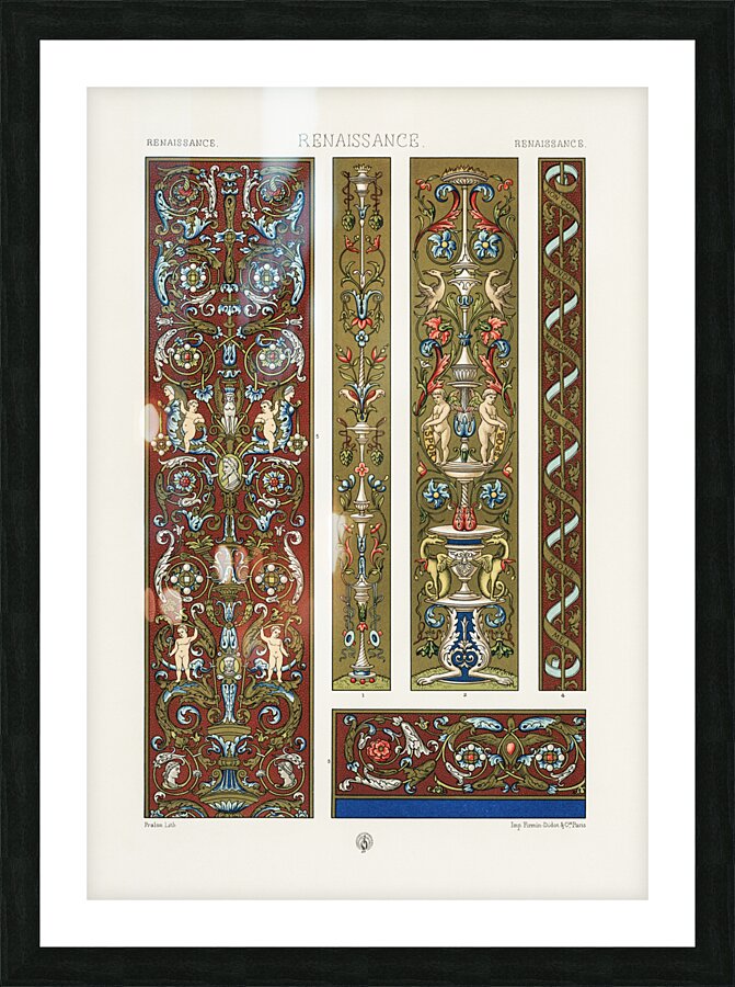 Renaissance pattern. 1888 edition Lornement Polychrome by Albert Racine 1825–1893. Picture Frame print
