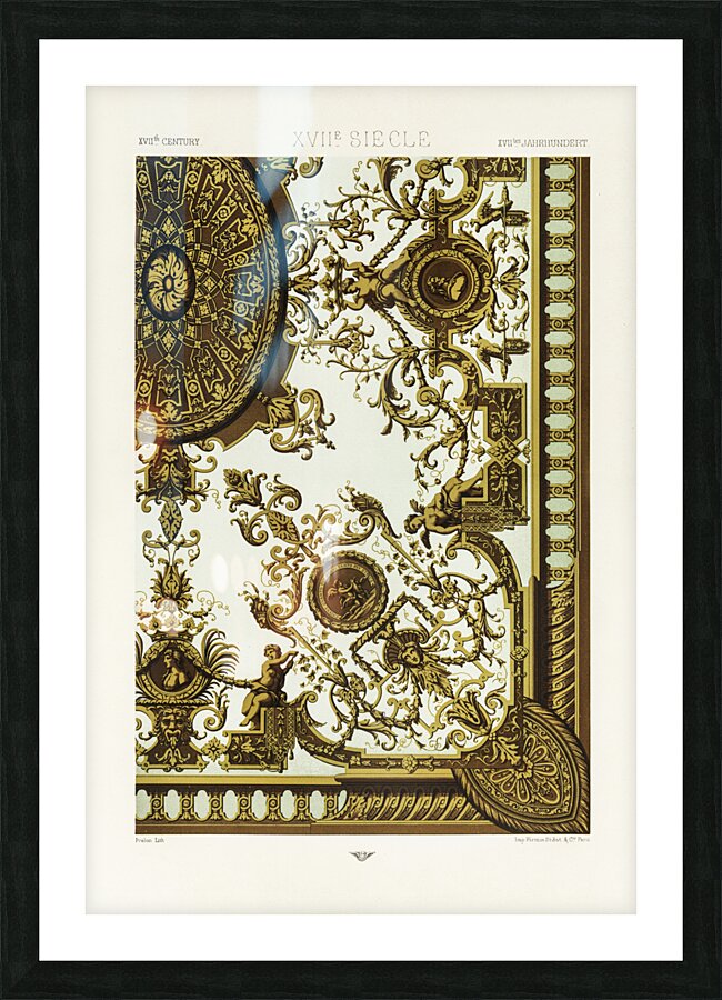 17th Century pattern. 1888 edition Lornement Polychrome by Albert Racine 1825–1893. Picture Frame print