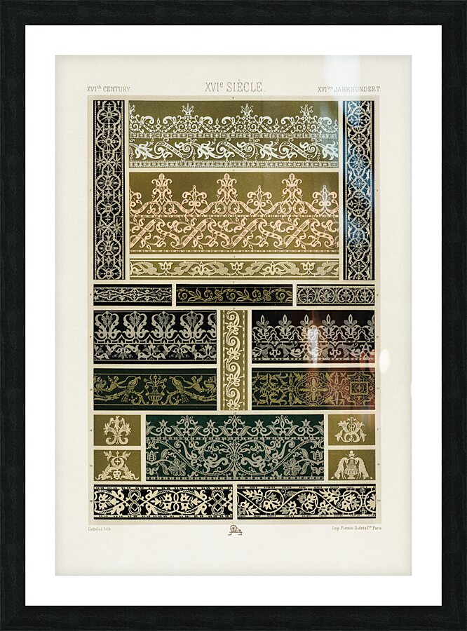 16th Century pattern. 1888 edition Lornement Polychrome by Albert Racine 1825–1893. Picture Frame print