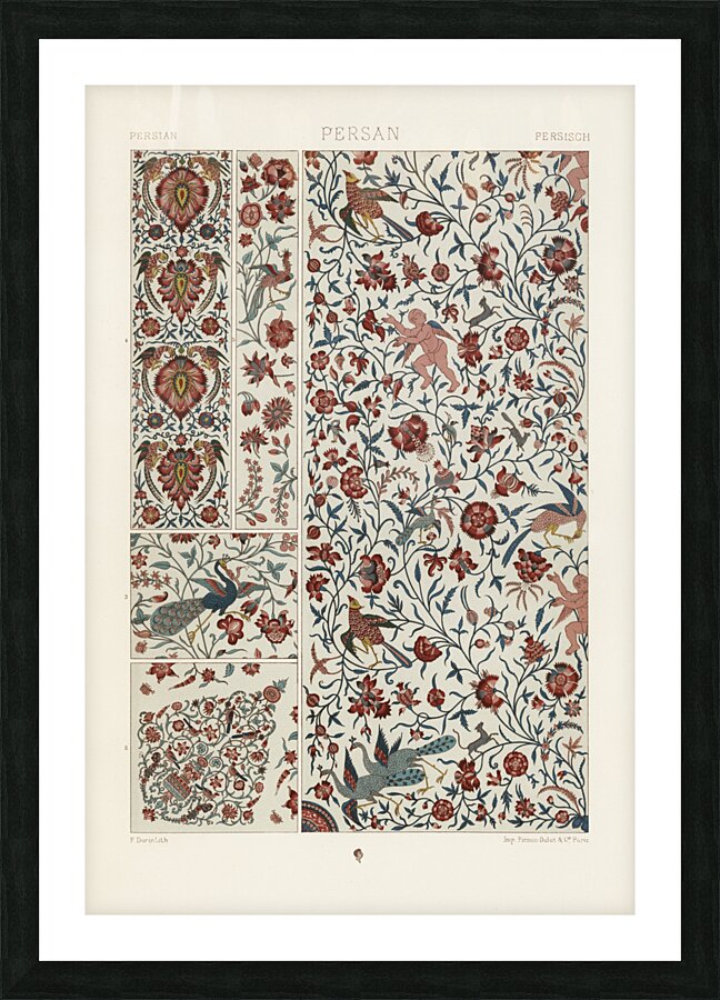 Persian pattern Lornement Polychrome 1888 by Albert Racinet 1825-1893. 1888 edition. Picture Frame print