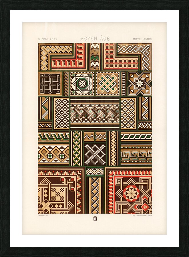 Middle-Ages pattern. 1888 edition Lornement Polychrome by Albert Racine 1825–1893. Picture Frame print