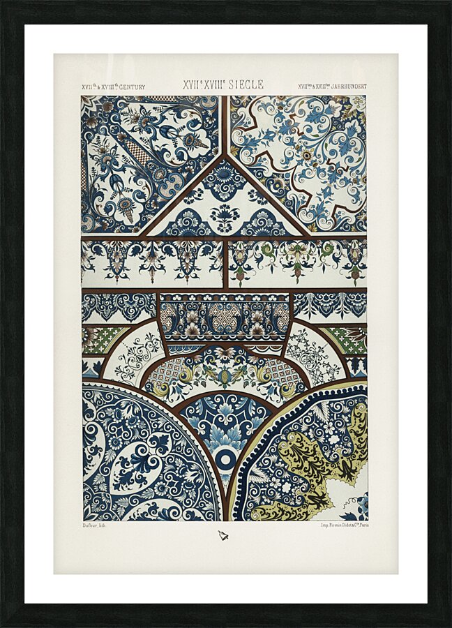 17th and 18th Century pattern. 1888 edition Lornement Polychrome by Albert Racine 1825–1893. Picture Frame print
