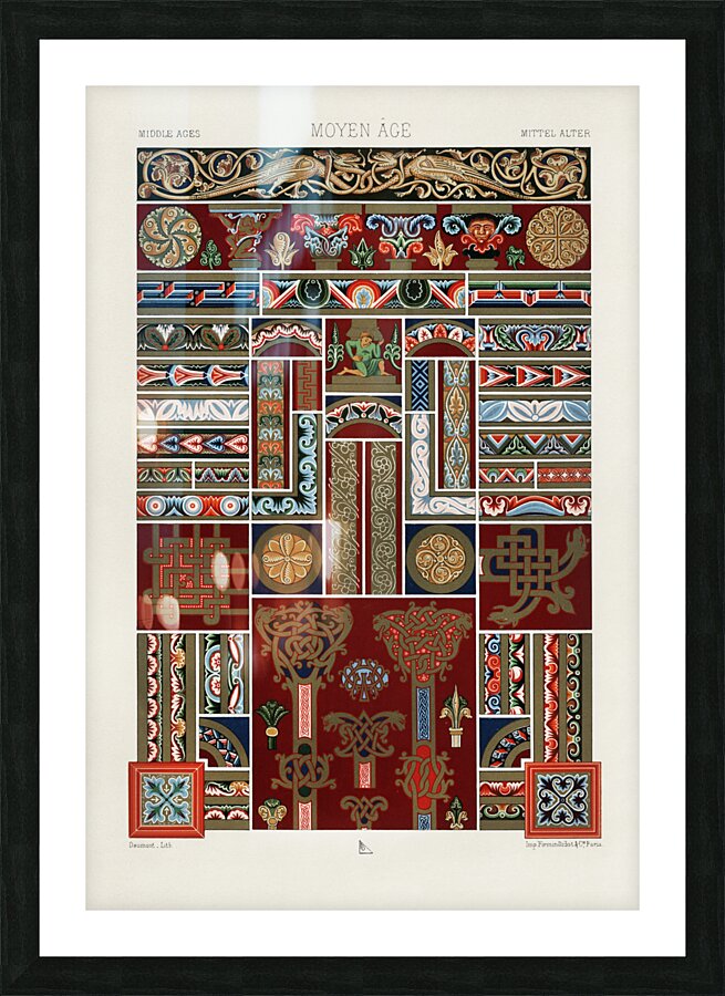 Middle-Ages pattern. 1888 edition Lornement Polychrome by Albert Racine 1825–1893. Picture Frame print