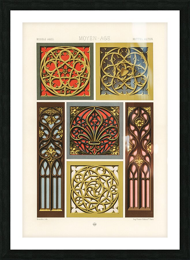 Middle-Ages pattern. 1888 edition Lornement Polychrome by Albert Racine 1825–1893. Picture Frame print