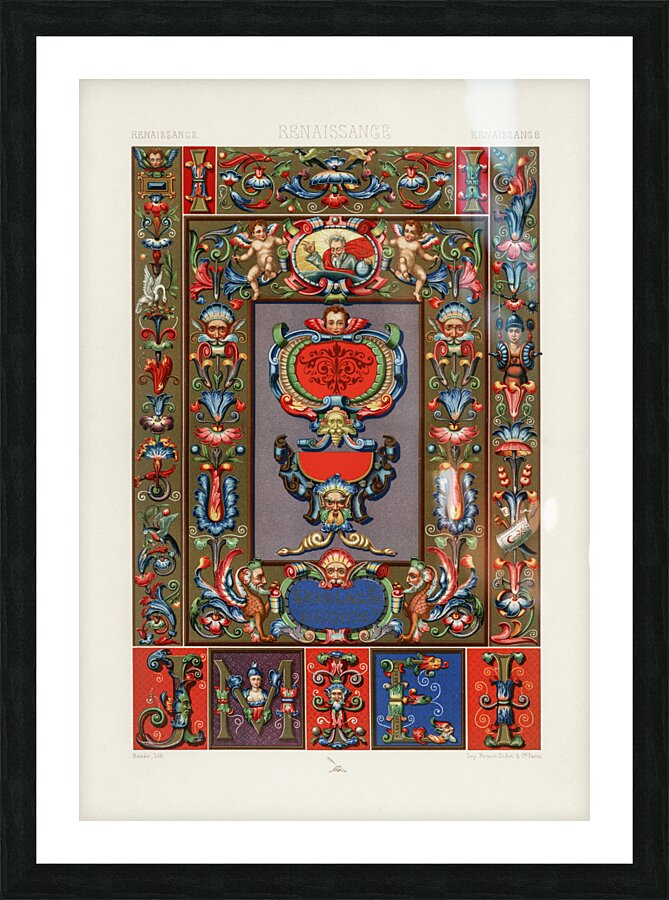 Renaissance pattern. 1888 edition Lornement Polychrome by Albert Racine 1825–1893. Picture Frame print