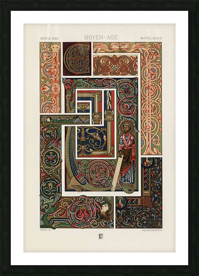 Medieval pattern. 1888 edition Lornement Polychrome by Albert Racine 1825–1893. Picture Frame print