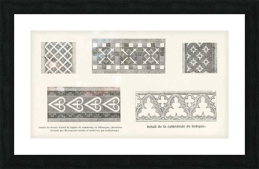 12nd-century designs. 1888 edition Lornement Polychrome by Albert Racine 1825–1893. Picture Frame print