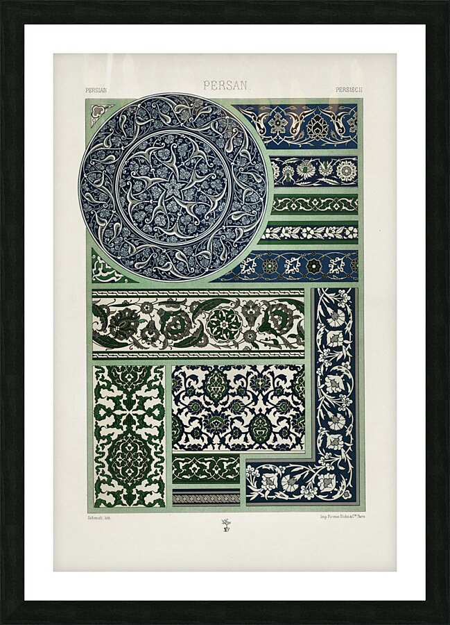 Persian pattern. 1888 edition Lornement Polychrome by Albert Racine 1825–1893. Picture Frame print
