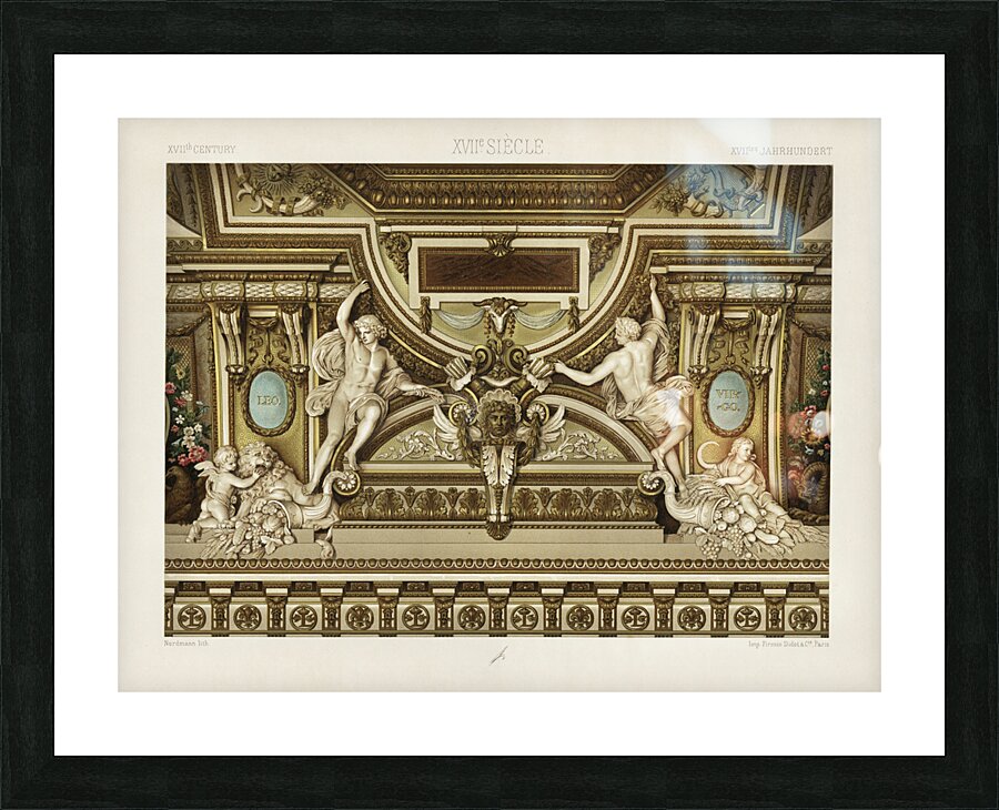 17th Century pattern. 1888 edition Lornement Polychrome by Albert Racine 1825–1893. Picture Frame print