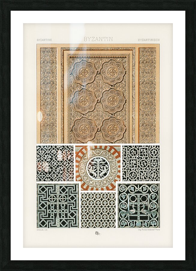 Byzantine pattern. 1888 edition Lornement Polychrome by Albert Racine 1825–1893. Picture Frame print