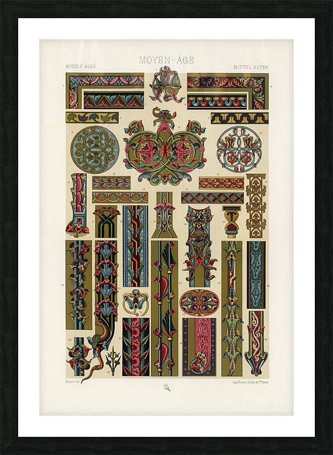 Middle-Ages pattern. 1888 edition Lornement Polychrome by Albert Racine 1825–1893. Picture Frame print