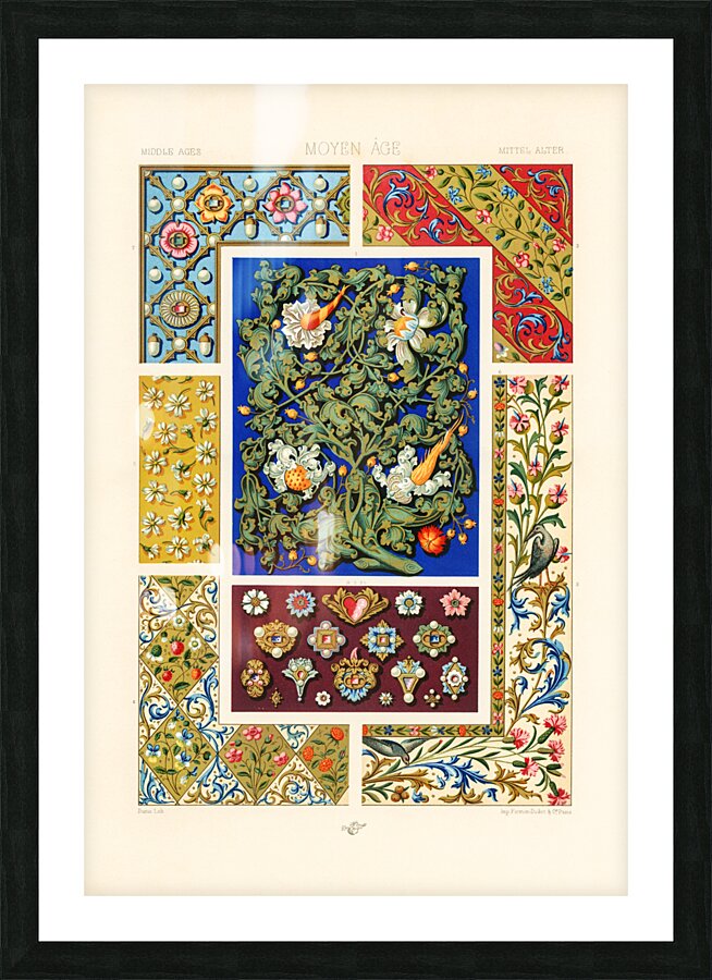 Middle-Ages pattern. 1888 edition Lornement Polychrome by Albert Racine 1825–1893. Picture Frame print