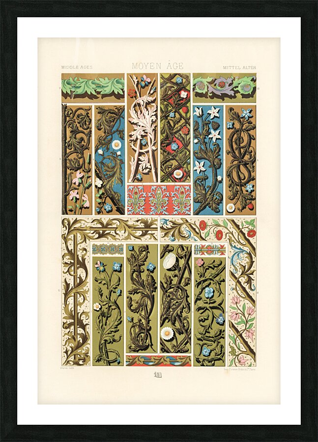 Middle-Ages pattern. 1888 edition Lornement Polychrome by Albert Racine 1825–1893. Picture Frame print