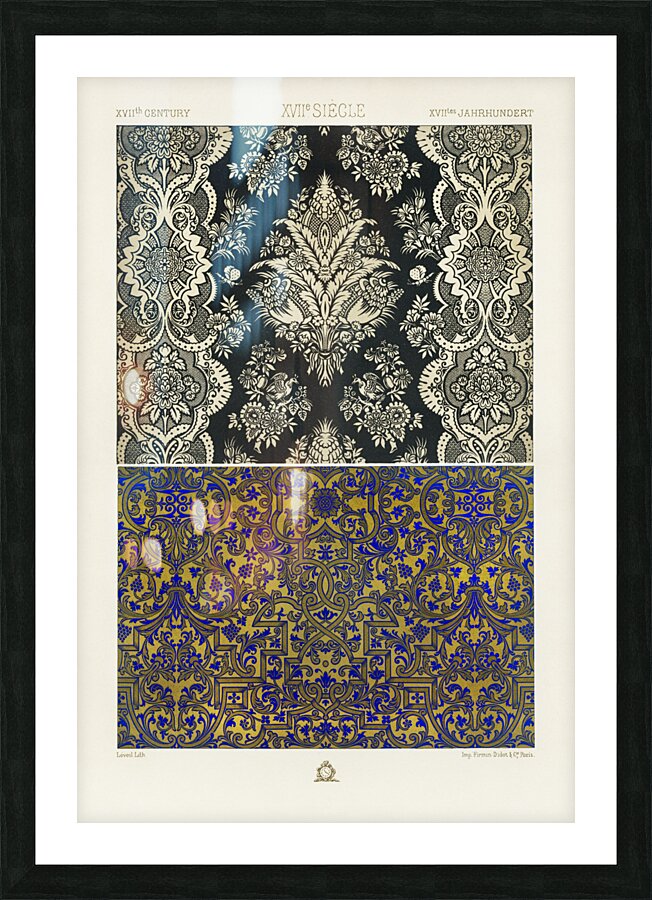 17th Century pattern. 1888 edition Lornement Polychrome by Albert Racine 1825–1893. Picture Frame print