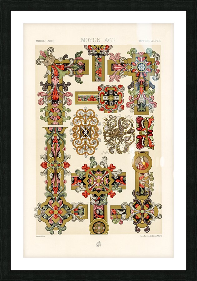 Middle-Ages pattern. 1888 edition Lornement Polychrome by Albert Racine 1825–1893. Picture Frame print