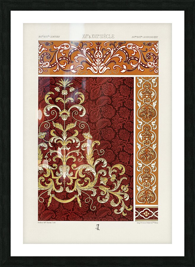 16th and 17th Century pattern. 1888 edition Lornement Polychrome by Albert Racine 1825–1893. Picture Frame print
