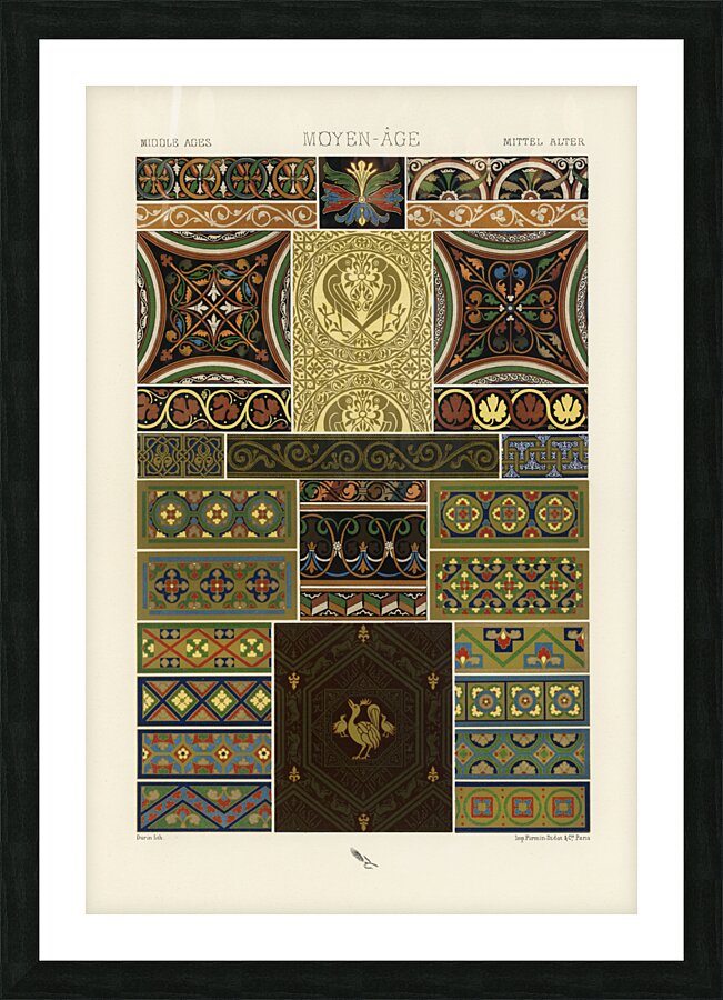 Middle-Ages pattern. 1888 edition Lornement Polychrome by Albert Racine 1825–1893. Picture Frame print