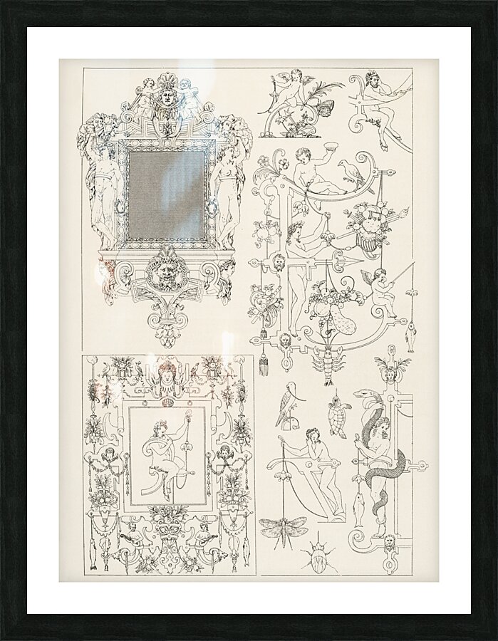 Ancient pattern. 1888 edition Lornement Polychrome by Albert Racine 1825–1893. Picture Frame print