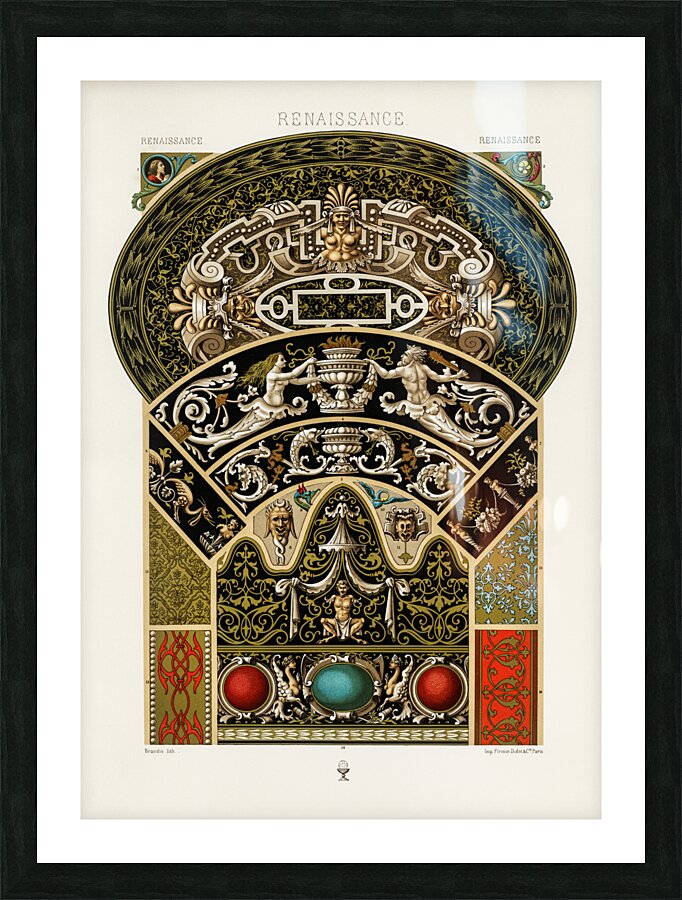Renaissance pattern. 1888 edition Lornement Polychrome by Albert Racine 1825–1893. Picture Frame print