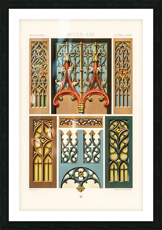 Medieval pattern. 1888 edition Lornement Polychrome by Albert Racine 1825–1893. Picture Frame print