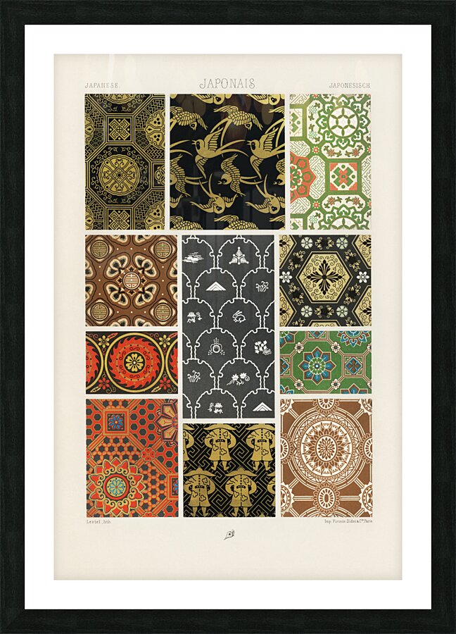 Japanese pattern. 1888 edition Lornement Polychrome by Albert Racine 1825–1893. Picture Frame print