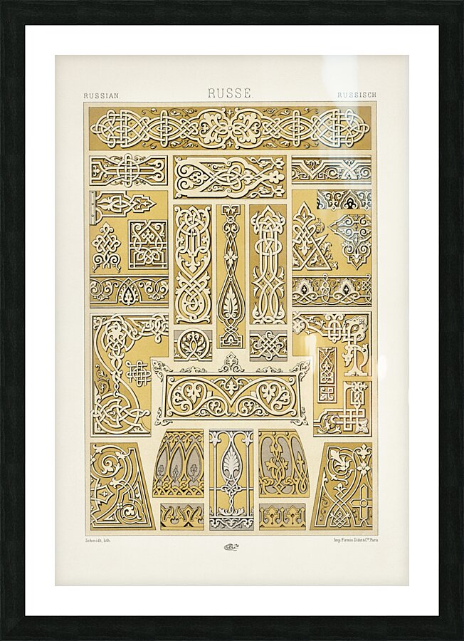 Russian pattern. 1888 edition Lornement Polychrome by Albert Racine 1825–1893. Picture Frame print