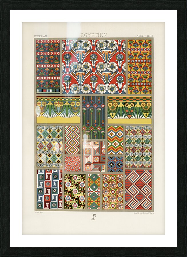 Egyptian pattern. 1888 edition Lornement Polychrome by Albert Racine 1825–1893. Picture Frame print
