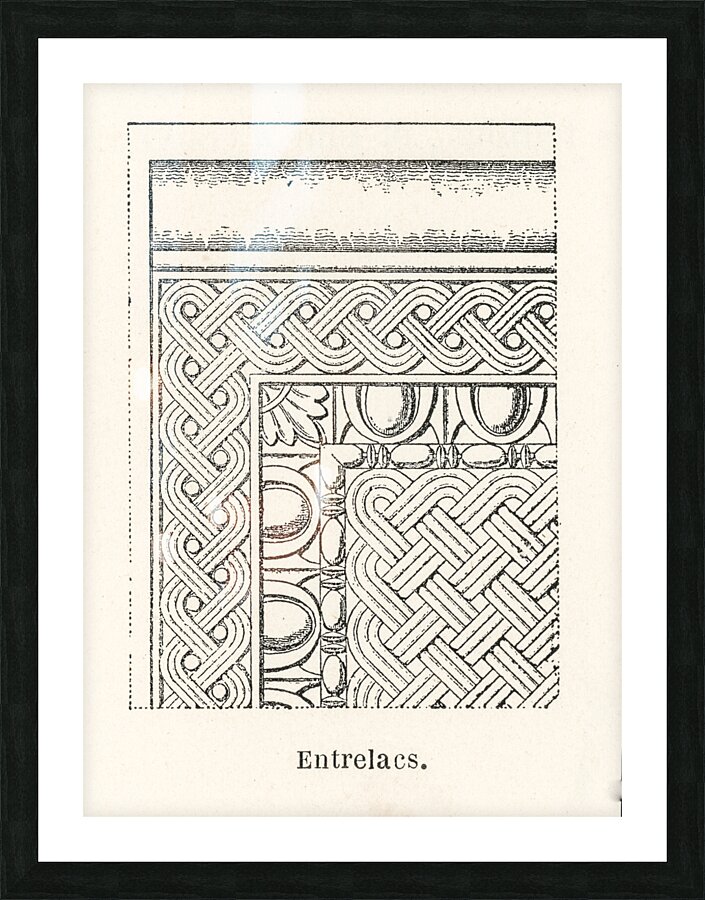 Interlaced pattern. 1888 edition Lornement Polychrome by Albert Racine 1825–1893. Picture Frame print