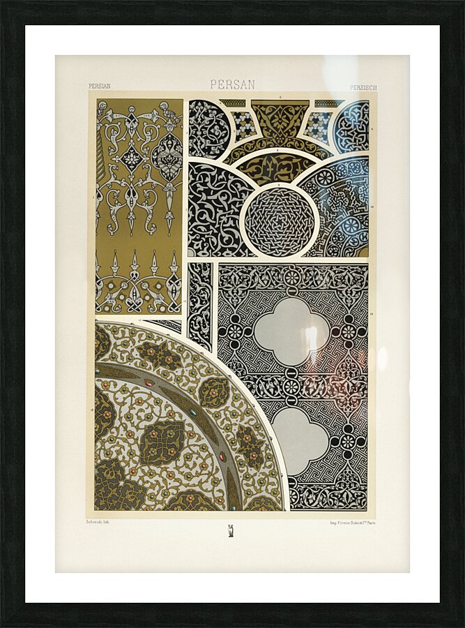 Persian pattern. 1888 edition Lornement Polychrome by Albert Racine 1825–1893. Picture Frame print
