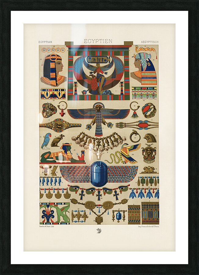 Egyptian pattern. 1888 edition Lornement Polychrome by Albert Racine 1825–1893. Picture Frame print