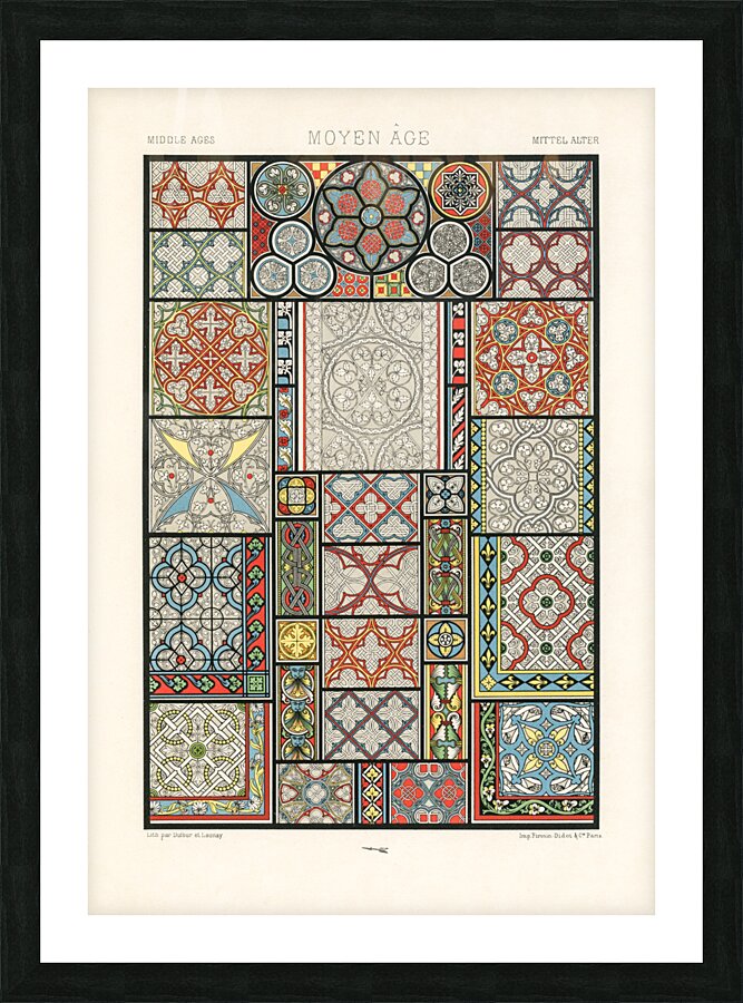 Medieval pattern. 1888 edition Lornement Polychrome by Albert Racine 1825–1893. Picture Frame print